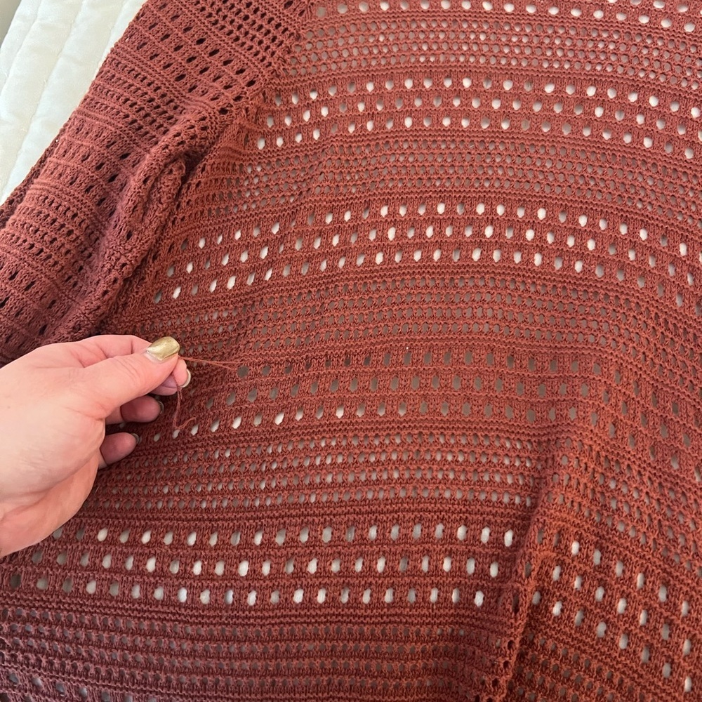 Torrid Brick Red Pointelle Long Open Front Cardigan - Picture 6 of 6